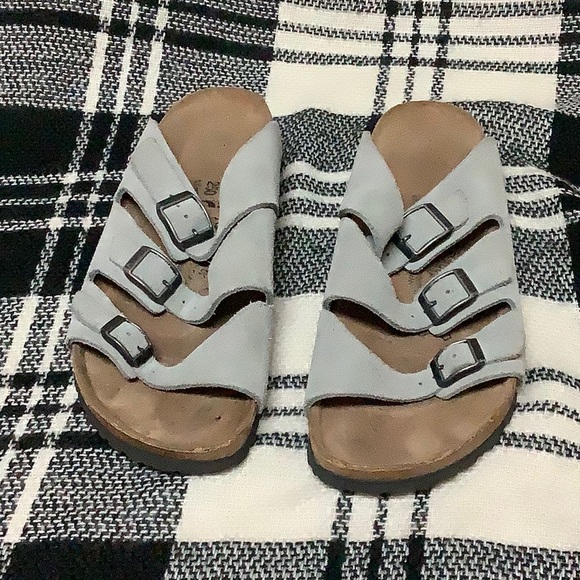 Birkenstock Shoes - Birki’s grey & brown 3 strap Birkenstock sandals